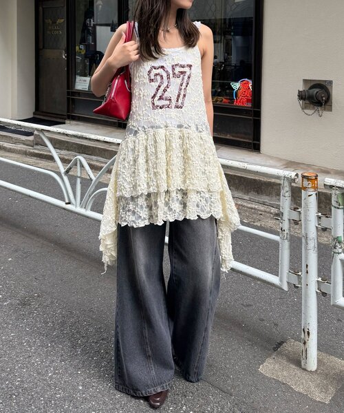 CIAOPANIC（チャオパニック）の「レースチュニックナンバリングイレヘムワンピース（ワンピース・レディース・ボルドー/ブラック/アイボリー・ONE SIZE）」の6枚目の写真