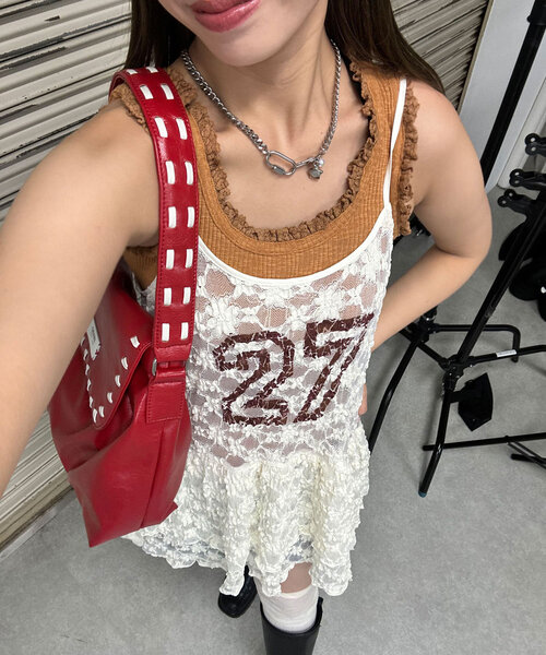 CIAOPANIC（チャオパニック）の「レースチュニックナンバリングイレヘムワンピース（ワンピース・レディース・ボルドー/ブラック/アイボリー・ONE SIZE）」の7枚目の写真