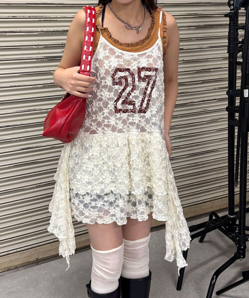 CIAOPANIC（チャオパニック）の「レースチュニックナンバリングイレヘムワンピース（ワンピース・レディース・ボルドー/ブラック/アイボリー・ONE SIZE）」の8枚目の写真