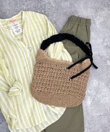 fredy emue | ドロストギャザーハンドル柄編みトートバッグ(かごバッグ)