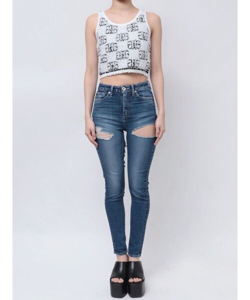 GYDA（ジェイダ）の「Symmetry GYDA パイルニットトップス（ニット/セーター・レディース・オフホワイト/ブラック/スカイブルー・FREE）」の21枚目の写真