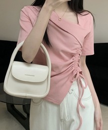 2ly2（トゥーリートゥー）の「着るだけでこなれ感◎アシメギャザーTシャツ（Tシャツ/カットソー）」