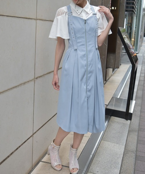 axes femme(アクシーズファム)の「ベルトデザインイレヘムジャンパースカート(ジャンパースカート・レディース・ブラック/ワイン/サックスブルー・FREE)」の1枚目の写真