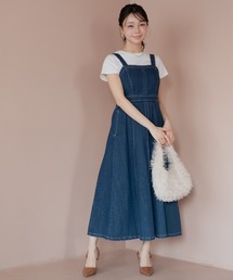 小さいサイズ 綿100%配色ステッチデニムワンピース 低身長さん・小柄女性