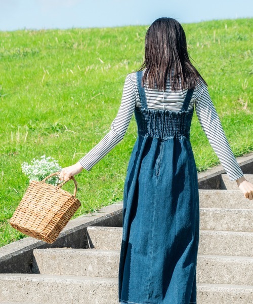 Petitjo（プッチージョ）の「小さいサイズ　綿100％配色ステッチデニムワンピース　低身長さん・小柄女性（ワンピース・レディース・ブラック/ネイビー・PSS/PS/PM/PL）」の21枚目の写真