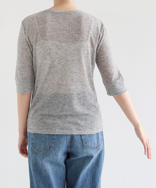 andme(アンドミー)の「テレコリブシアー半袖トップス(Tシャツ/カットソー・レディース・杢グレー/オフホワイト/レッド/ブラック・FREE)」の7枚目の写真