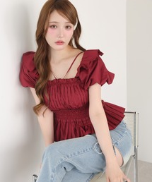 PEPLUM ペプラム ヨシキヒシヌマ シワ加工 トップス ブラウス 赤ピンク PEPLUM ペプラム ヨシキヒシヌマ シワ加工 トップス ブラウス 赤