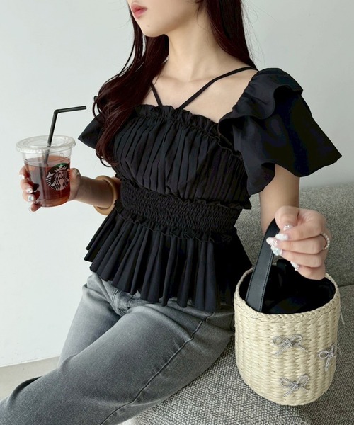 one after another NICE CLAUP（ワンアフターアナザーナイスクラップ）の「2wayペプラムプリーツブラウス（シャツ/ブラウス・レディース・ブラック/ホワイト系その他/ホワイト/アイボリー/レッド・FREE）」の2枚目の写真