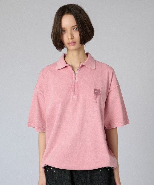 ONCILY（オンシェリー）の「ZIP DRAW CODE POLO T-SHIRT / ジップドローコードポロTシャツ（ポロシャツ・メンズ・ブルー/アイボリー/ブラック/ピンク・SMALL/MEDIUM/LARGE）」の4枚目の写真