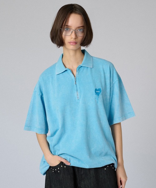 ONCILY（オンシェリー）の「ZIP DRAW CODE POLO T-SHIRT / ジップドローコードポロTシャツ（ポロシャツ・メンズ・ブルー/アイボリー/ブラック/ピンク・SMALL/MEDIUM/LARGE）」の3枚目の写真