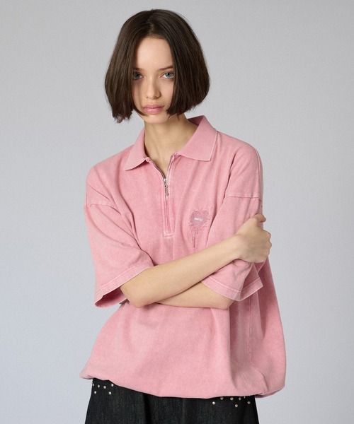 ONCILY（オンシェリー）の「ZIP DRAW CODE POLO T-SHIRT / ジップドローコードポロTシャツ（ポロシャツ・メンズ・ブルー/アイボリー/ブラック/ピンク・SMALL/MEDIUM/LARGE）」の12枚目の写真