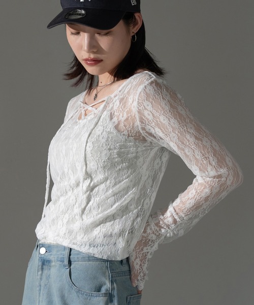 apres jour mignon(アプレジュールミニョン)の「レースアッププルオーバー【ZOZOTOWN限定アイテム】(その他トップス・レディース・オフホワイト/ブラック/チャコールグレー/ブルー/ダークブラウン・X-LARGE/フリー)」の1枚目の写真