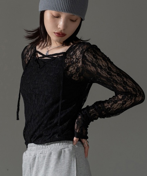 apres jour mignon(アプレジュールミニョン)の「レースアッププルオーバー【ZOZOTOWN限定アイテム】(その他トップス・レディース・オフホワイト/ブラック/チャコールグレー/ブルー/ダークブラウン・X-LARGE/フリー)」の2枚目の写真