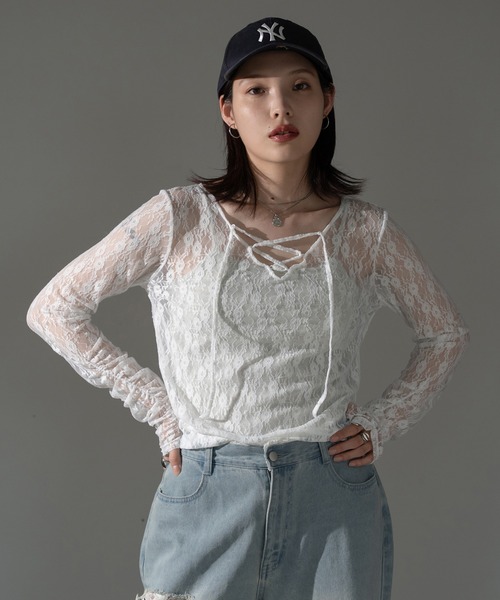 apres jour mignon(アプレジュールミニョン)の「レースアッププルオーバー【ZOZOTOWN限定アイテム】(その他トップス・レディース・オフホワイト/ブラック/チャコールグレー/ブルー/ダークブラウン・X-LARGE/フリー)」の6枚目の写真