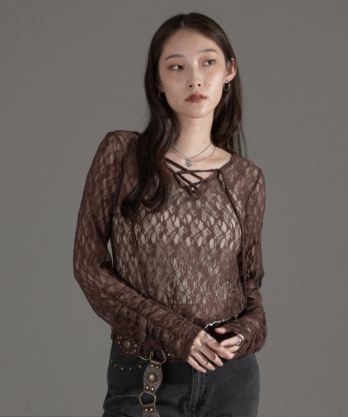 apres jour mignon(アプレジュールミニョン)の「レースアッププルオーバー【ZOZOTOWN限定アイテム】(その他トップス・レディース・オフホワイト/ブラック/チャコールグレー/ブルー/ダークブラウン・X-LARGE/フリー)」の12枚目の写真