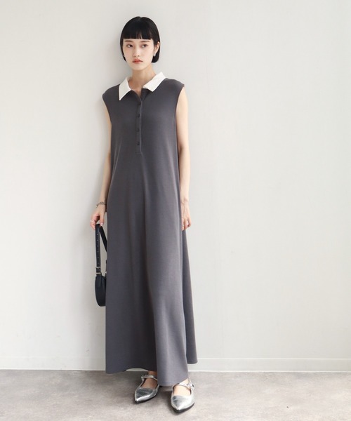極美品　アルチビオ 　ワンピース　ポロワンピース　ノースリーブ　チャコール 極美品 アルチビオ ワンピース ポロワンピース ノースリーブ