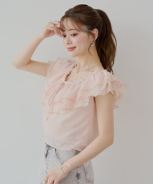 レース風刺繍入フリルブラウス | outlet | axes femme online shop