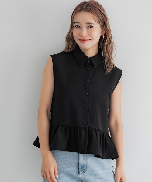 coca(coca)(コカ)の「ギャザー切替ノースリーブブラウス(シャツ/ブラウス・レディース・アイボリー/ブラック・L/M/S)」の4枚目の写真
