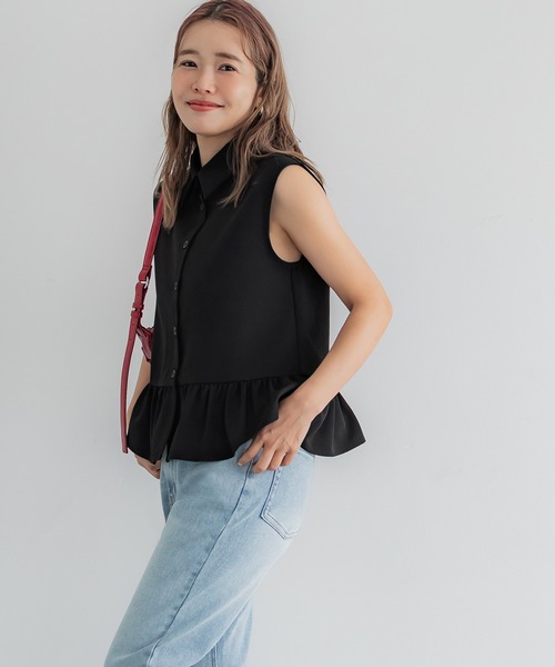 coca(coca)(コカ)の「ギャザー切替ノースリーブブラウス(シャツ/ブラウス・レディース・アイボリー/ブラック・L/M/S)」の5枚目の写真