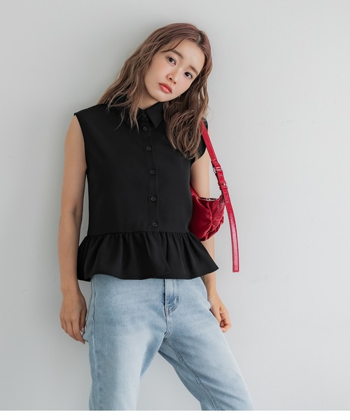 coca(coca)(コカ)の「ギャザー切替ノースリーブブラウス(シャツ/ブラウス・レディース・アイボリー/ブラック・L/M/S)」の7枚目の写真