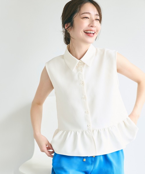 coca(coca)(コカ)の「ギャザー切替ノースリーブブラウス(シャツ/ブラウス・レディース・アイボリー/ブラック・L/M/S)」の11枚目の写真