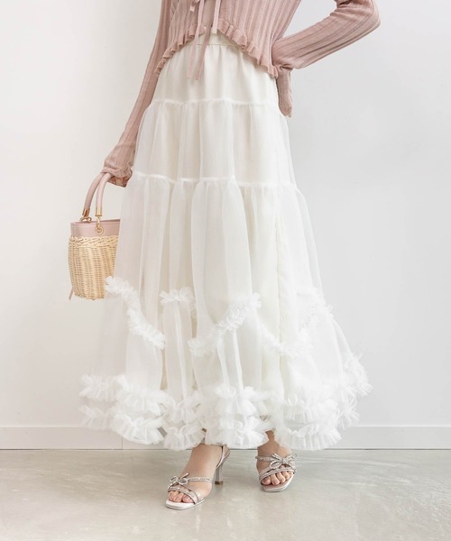 RANDA（ランダ）の「チュールフリルティアードスカート（スカート・レディース・ホワイト/ブラック/グレー・0/1）」の2枚目の写真