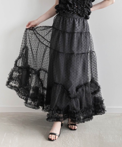 RANDA（ランダ）の「チュールフリルティアードスカート（スカート・レディース・ホワイト/ブラック/グレー・0/1）」の3枚目の写真