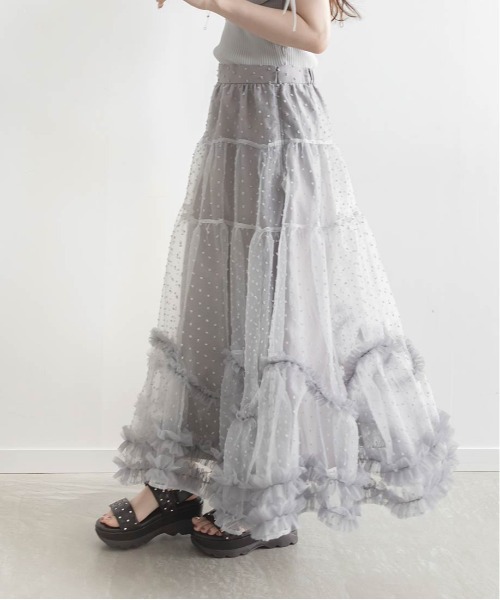 RANDA（ランダ）の「チュールフリルティアードスカート（スカート・レディース・ホワイト/ブラック/グレー・0/1）」の9枚目の写真
