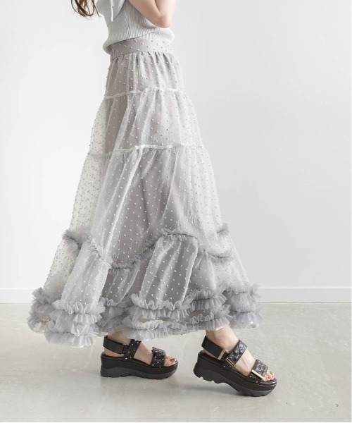 RANDA（ランダ）の「チュールフリルティアードスカート（スカート・レディース・ホワイト/ブラック/グレー・0/1）」の11枚目の写真