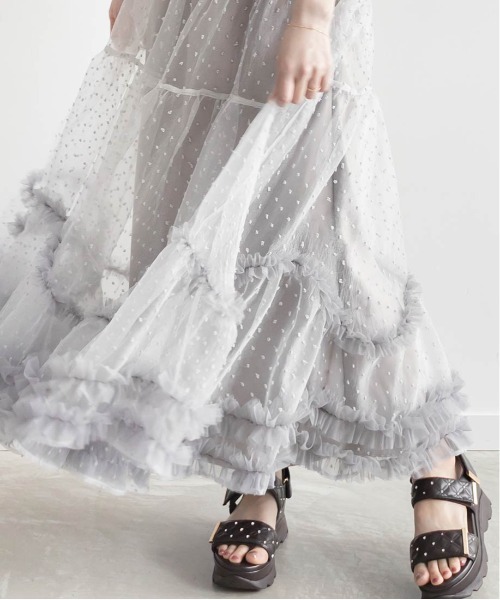 RANDA（ランダ）の「チュールフリルティアードスカート（スカート・レディース・ホワイト/ブラック/グレー・0/1）」の12枚目の写真