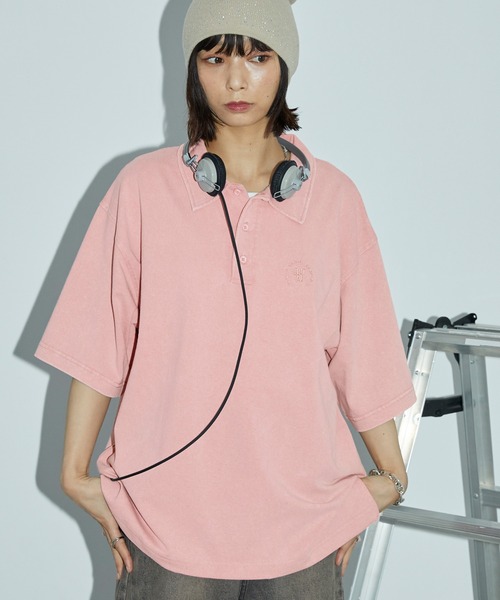 セール】ヴィンテージ加工サークルロゴ刺繍半袖ポロシャツ