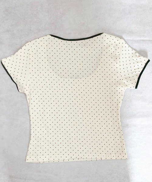 VIBGYOR(ヴィブジョー)の「リボン付き ドット 配色パイピング Tシャツ/韓国ガーリースタイル(CZ)(Tシャツ/カットソー・レディース・グレー/アイボリー・MEDIUM/LARGE)」の14枚目の写真