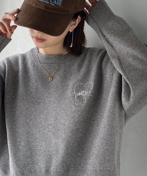 ♡E♡ 　ニット　グレー　1 セール】【Eclat one】ケーブル編み ラウンドネック モヘアタッチ