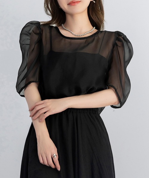 DAY CLOSET(デイ クローゼット)の「レディース 上品に肌を隠す。半袖シアーボリュームパワショルブラウス(シャツ/ブラウス・レディース・ホワイト系その他/ブラック系その他/ブラック/ホワイト・FREE)」の3枚目の写真
