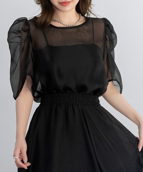 DAY CLOSET(デイ クローゼット)の「レディース 上品に肌を隠す。半袖シアーボリュームパワショルブラウス(シャツ/ブラウス・レディース・ホワイト系その他/ブラック系その他/ブラック/ホワイト・FREE)」の21枚目の写真