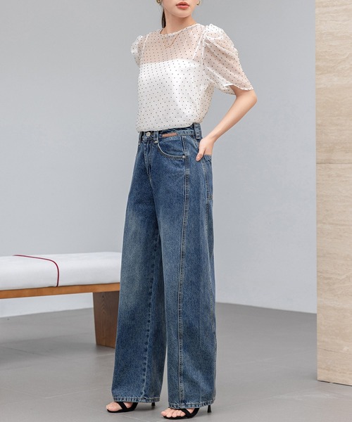 DAY CLOSET(デイ クローゼット)の「レディース 上品に肌を隠す。半袖シアーボリュームパワショルブラウス(シャツ/ブラウス・レディース・ホワイト系その他/ブラック系その他/ブラック/ホワイト・FREE)」の20枚目の写真