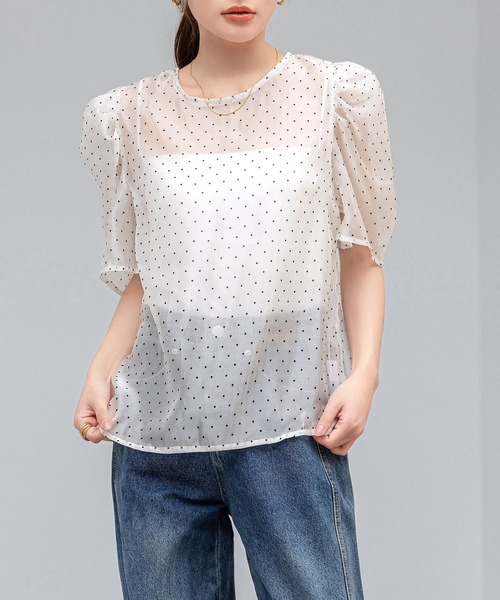 DAY CLOSET(デイ クローゼット)の「レディース 上品に肌を隠す。半袖シアーボリュームパワショルブラウス(シャツ/ブラウス・レディース・ホワイト系その他/ブラック系その他/ブラック/ホワイト・FREE)」の11枚目の写真