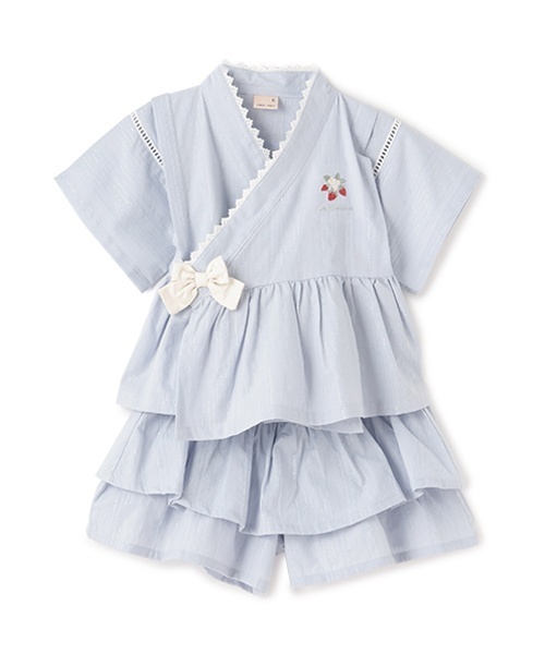 petit main(プティマイン)の「ペプラムフリル甚平(浴衣・キッズ・ライトブルー/ライトピンク・90cm/100cm/110cm/80cm/120cm/130cm)」の1枚目の写真