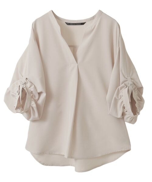 YECCA VECCA（イェッカヴェッカ）の「2wayボリューム袖スキッパーブラウス（シャツ/ブラウス・レディース・ベージュ/イエロー/ストライプ/オフホワイト・FREE）」の2枚目の写真