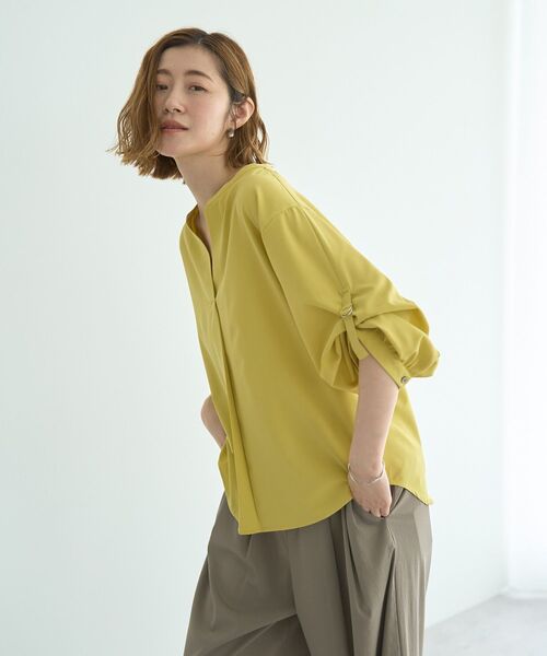 YECCA VECCA（イェッカヴェッカ）の「2wayボリューム袖スキッパーブラウス（シャツ/ブラウス・レディース・ベージュ/イエロー/ストライプ/オフホワイト・FREE）」の7枚目の写真