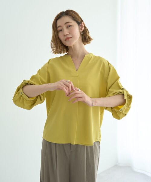 YECCA VECCA（イェッカヴェッカ）の「2wayボリューム袖スキッパーブラウス（シャツ/ブラウス・レディース・ベージュ/イエロー/ストライプ/オフホワイト・FREE）」の12枚目の写真