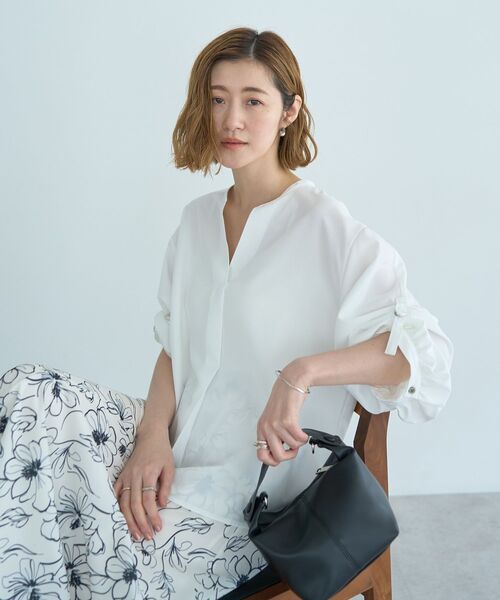 YECCA VECCA（イェッカヴェッカ）の「2wayボリューム袖スキッパーブラウス（シャツ/ブラウス・レディース・ベージュ/イエロー/ストライプ/オフホワイト・FREE）」の14枚目の写真