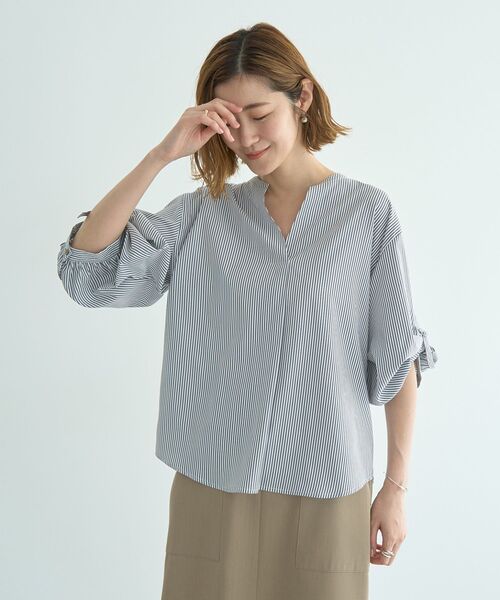 YECCA VECCA（イェッカヴェッカ）の「2wayボリューム袖スキッパーブラウス（シャツ/ブラウス・レディース・ベージュ/イエロー/ストライプ/オフホワイト・FREE）」の20枚目の写真