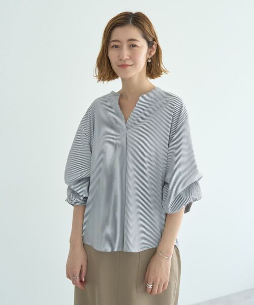 YECCA VECCA（イェッカヴェッカ）の「2wayボリューム袖スキッパーブラウス（シャツ/ブラウス・レディース・ベージュ/イエロー/ストライプ/オフホワイト・FREE）」の21枚目の写真