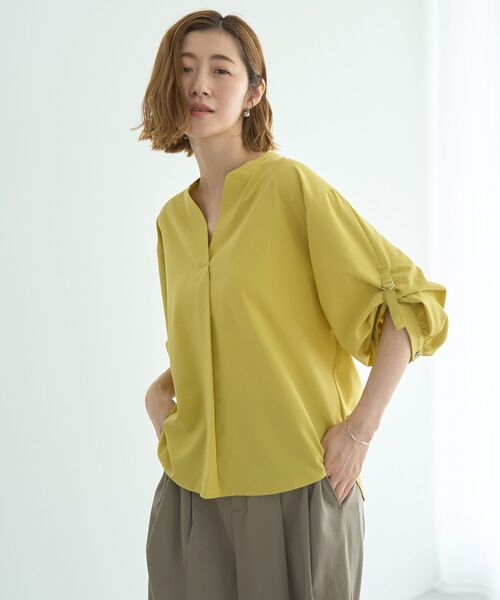 YECCA VECCA（イェッカヴェッカ）の「2wayボリューム袖スキッパーブラウス（シャツ/ブラウス・レディース・ベージュ/イエロー/ストライプ/オフホワイト・FREE）」の5枚目の写真