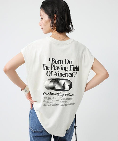 Russell Athletic(ラッセルアスレティック)の「【RUSSELL ATHLETIC】<別注>ノースリーブT(Tシャツ/カットソー・レディース・オフホワイト/チャコール・フリー)」の7枚目の写真