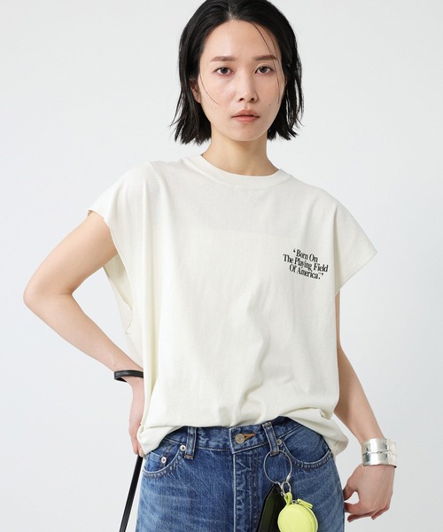 Russell Athletic(ラッセルアスレティック)の「【RUSSELL ATHLETIC】<別注>ノースリーブT(Tシャツ/カットソー・レディース・オフホワイト/チャコール・フリー)」の4枚目の写真