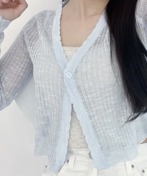 NANAHACHI（ナナハチ）の「シアー リブニットカーディガン（カーディガン/ボレロ・レディース・アイボリー/ブラック/ライトブルー/ピンク・FREE）」の20枚目の写真