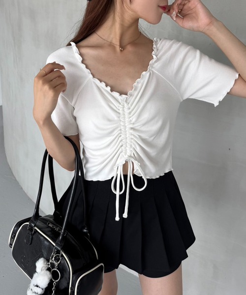 one after another NICE CLAUP（ワンアフターアナザーナイスクラップ）の「ドロストテレコトップス（Tシャツ/カットソー・レディース・サックスブルー/ブラック/杢グレー/ホワイト/ピンク・FREE）」の2枚目の写真