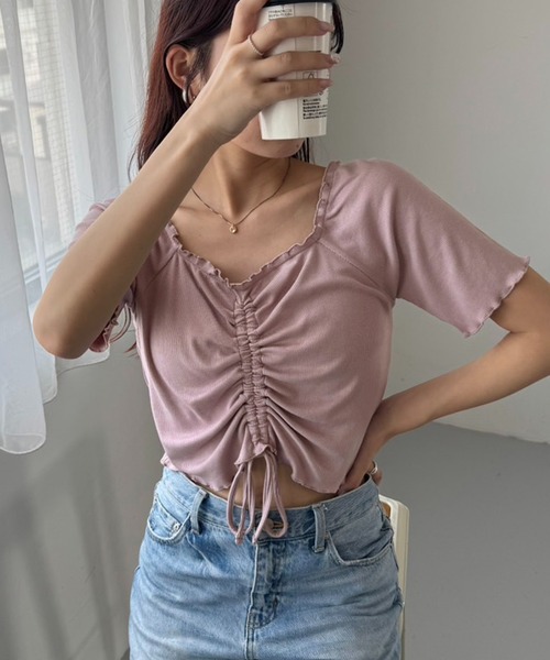 one after another NICE CLAUP（ワンアフターアナザーナイスクラップ）の「ドロストテレコトップス（Tシャツ/カットソー・レディース・サックスブルー/ブラック/杢グレー/ホワイト/ピンク・FREE）」の5枚目の写真